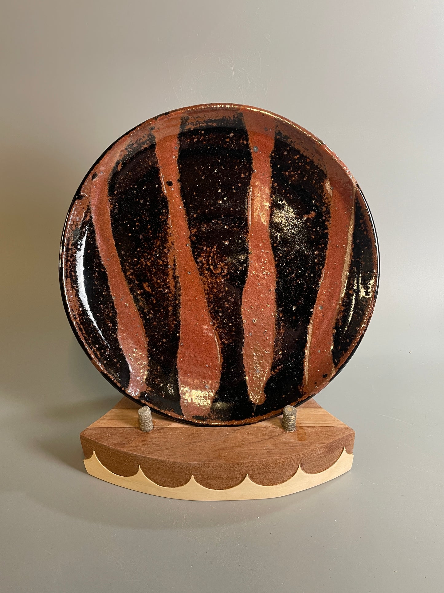 Large plate, temmoku, kaki, T1315