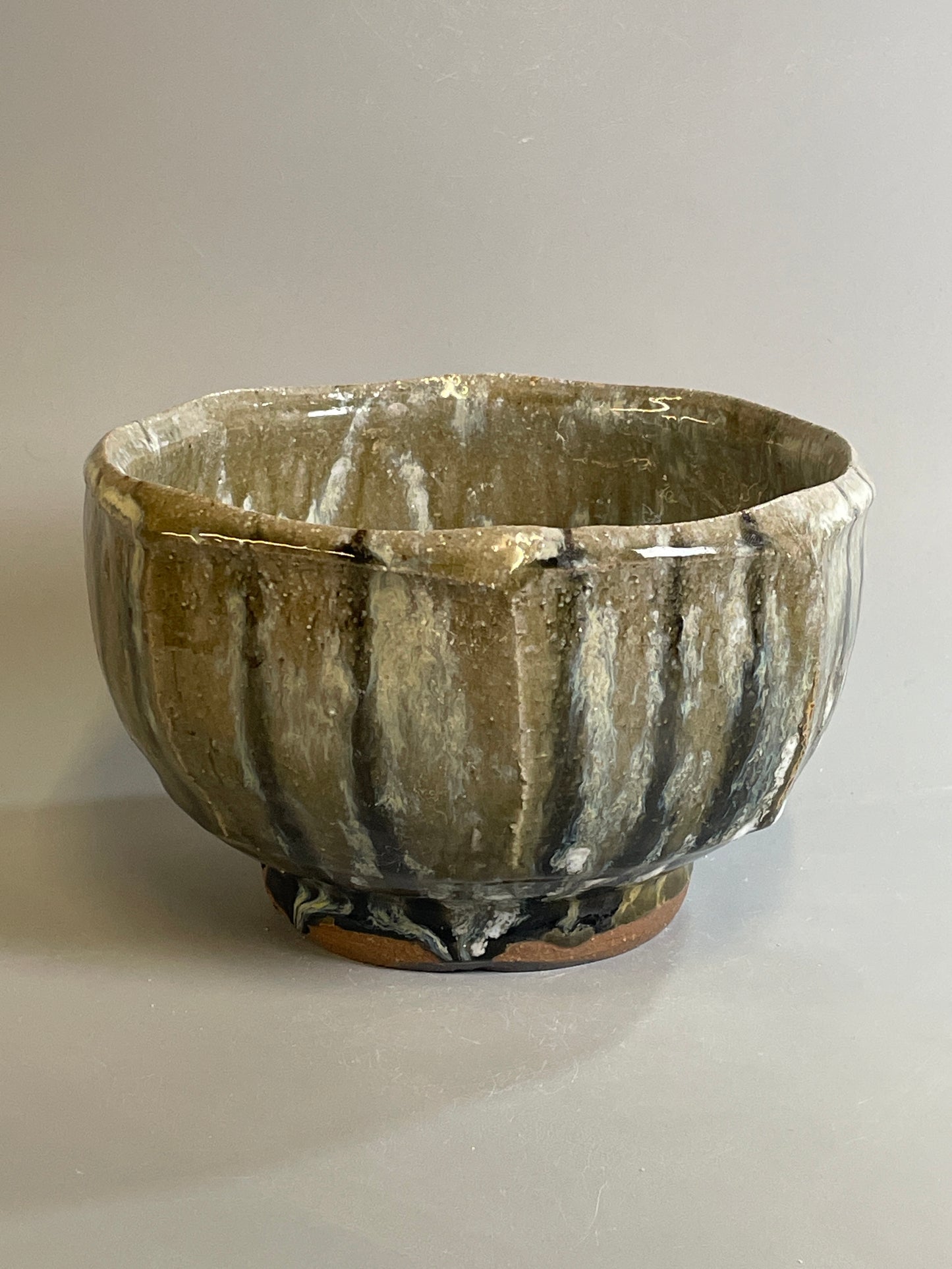SECOND large Bowl, faceted, ash, jian, T1342