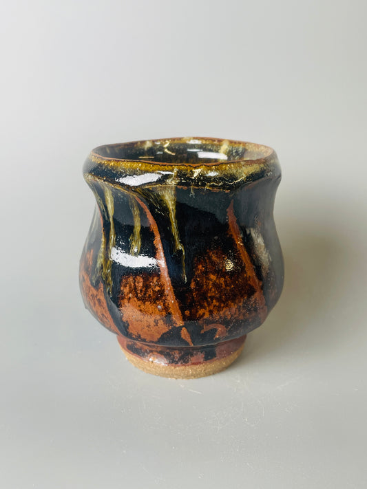 Yunomi, faceted, temmoku, nuka, T1458