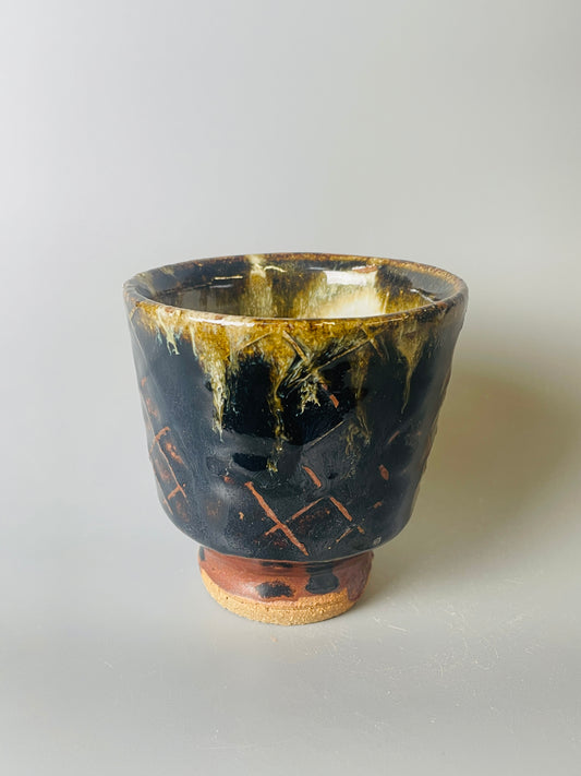 Yunomi, paddled, temmoku, nuka T1462