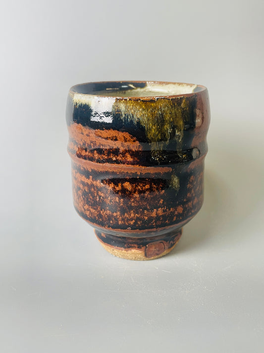 Yunomi, ridged, temmoku, nuka T1479