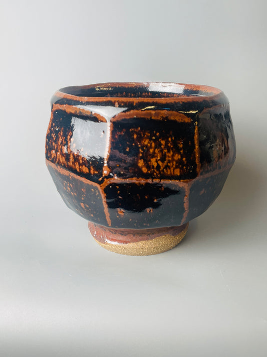 Bowl, faceted, temmoku T1494