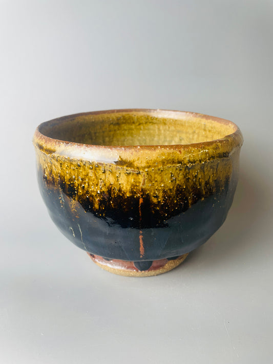 Bowl, faceted, temmoku, ash T1498