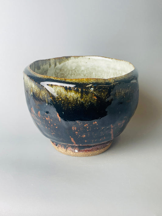 Bowl, faceted, temmoku, nuka T1507