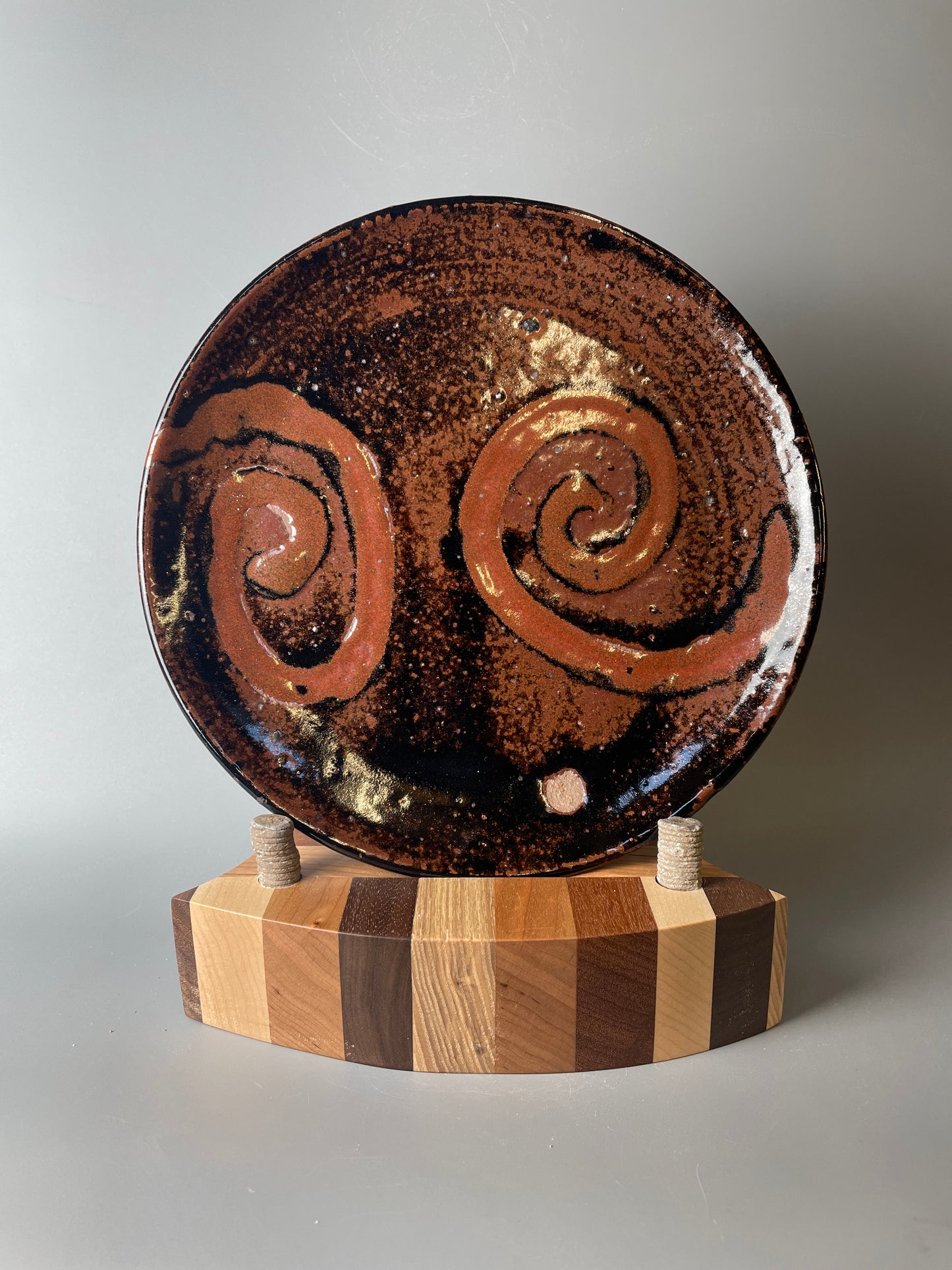 Medium plate, temmoku, kaki, T1518