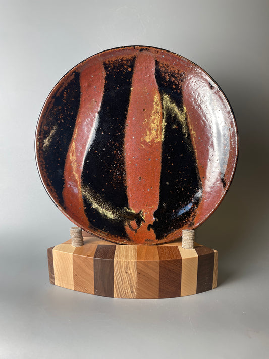 Medium plate, temmoku, kaki T1524