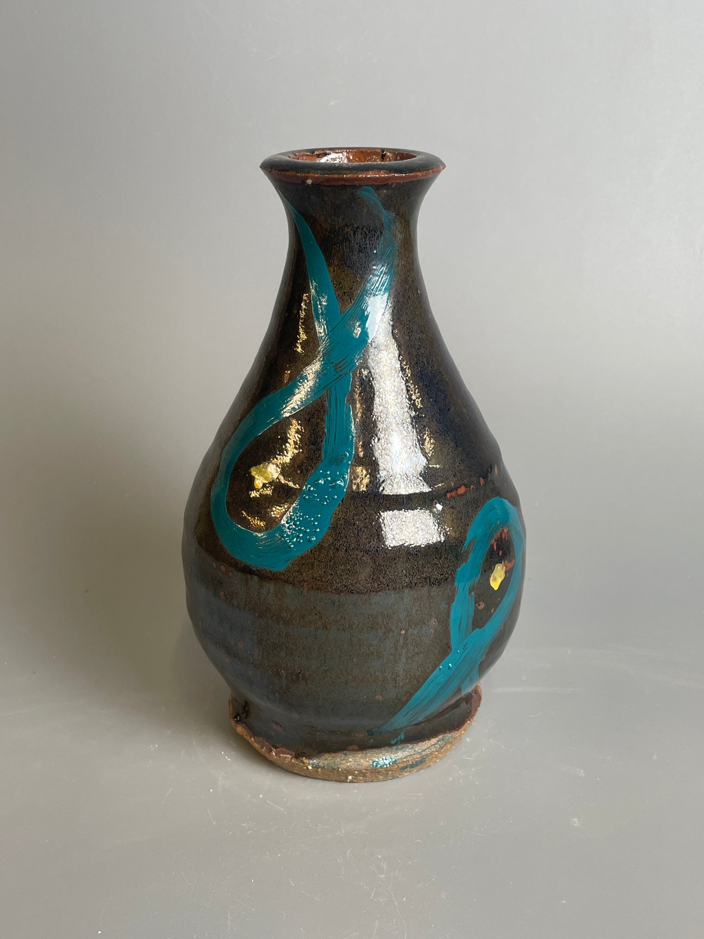 Bud vase, temmoku, nuka, enamel T925