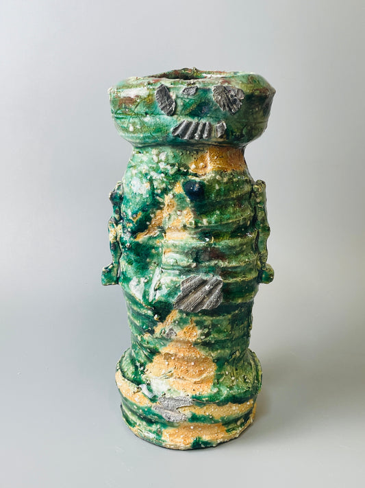 Shiga Oribe hanaire, side fired, inclusion body, needle ash, personal marks for AA, A115