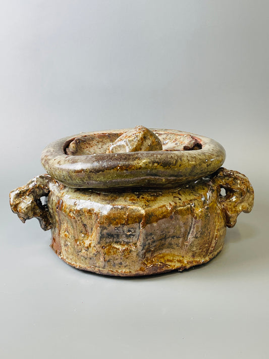 Oni shino mizusashi or large jar, personal marks for AA, A150