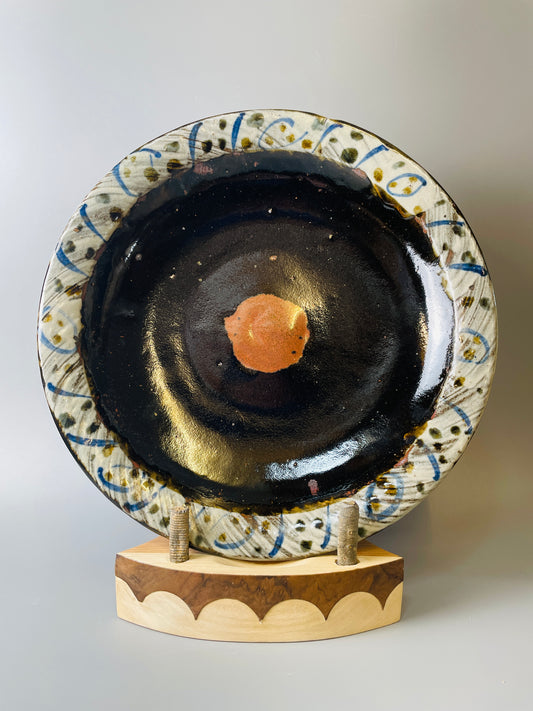 Large plate, 32cm dia., temmoku, hakeme, kaki, iron, cobalt, T902