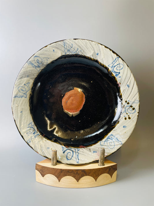 Large plate, 32cm dia., temmoku, hakeme, kaki, iron, cobalt, T904