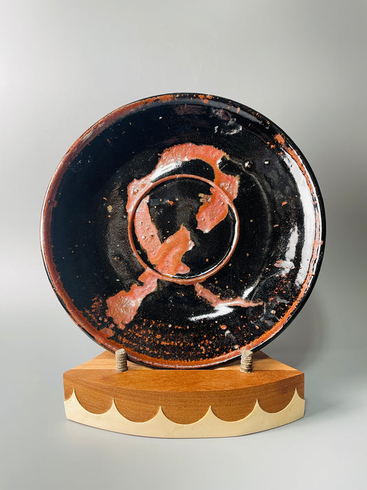 Large plate, 27cm dia. temmoku, kaki, T905