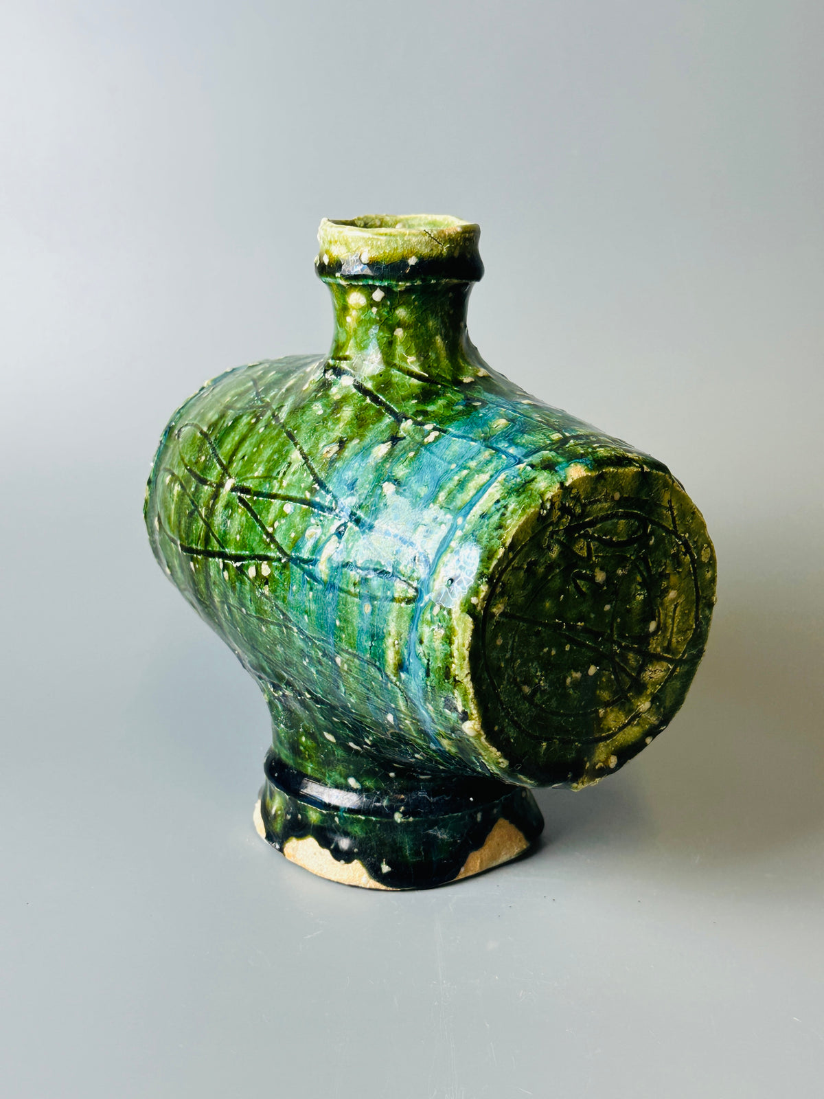 Shiga-Oribe hanaire cocoon flower vase A344