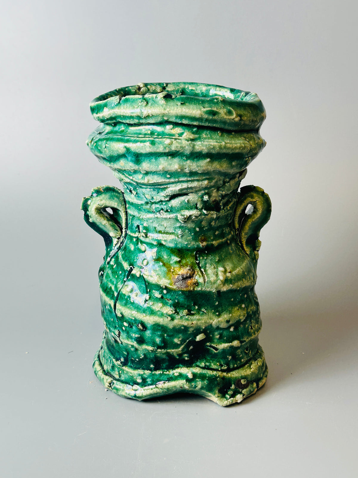 Shiga-Oribe hanaire flower vase A349
