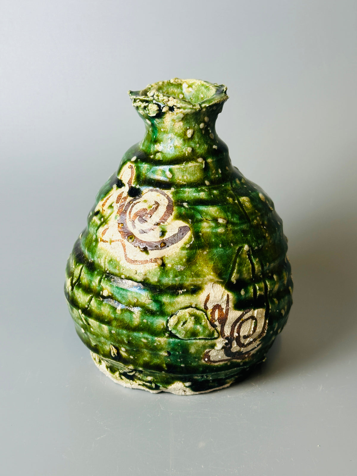 Shiga-Oribe hanaire bottle vase A362