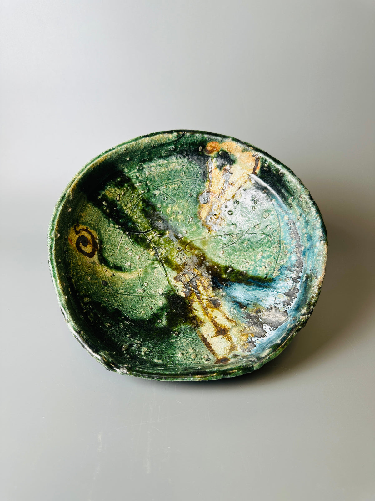 Shiga-oribe medium sized shallow bowl A398