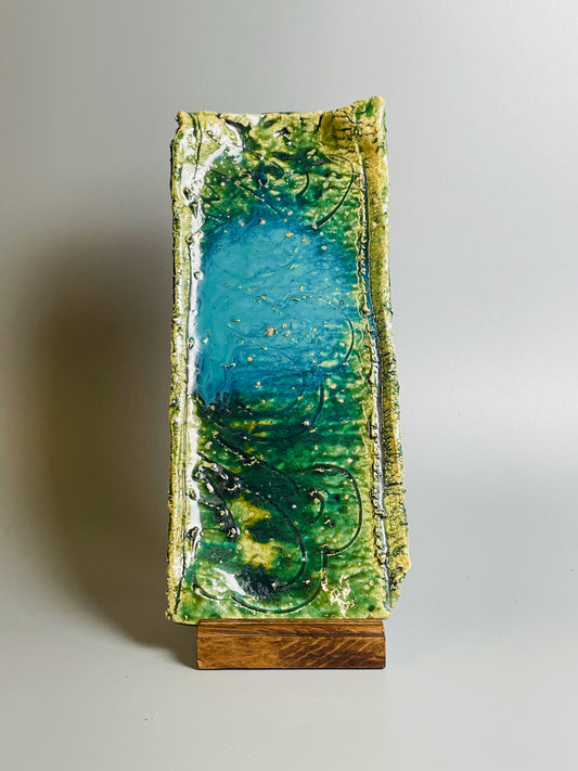 Aaron Angell for Troy Town, a small square oribe plate, feldspathic inclusions, A070