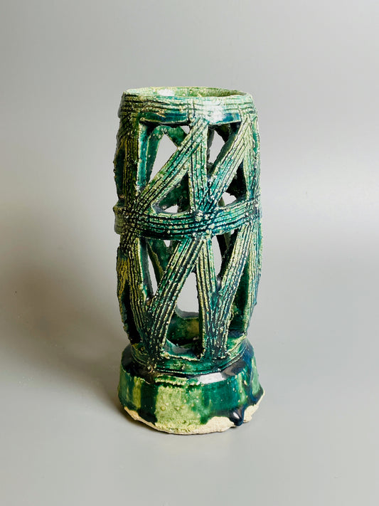 Aaron Angell for Troy Town, an openwork oribe hanaire, feldspathic inclusions, A035
