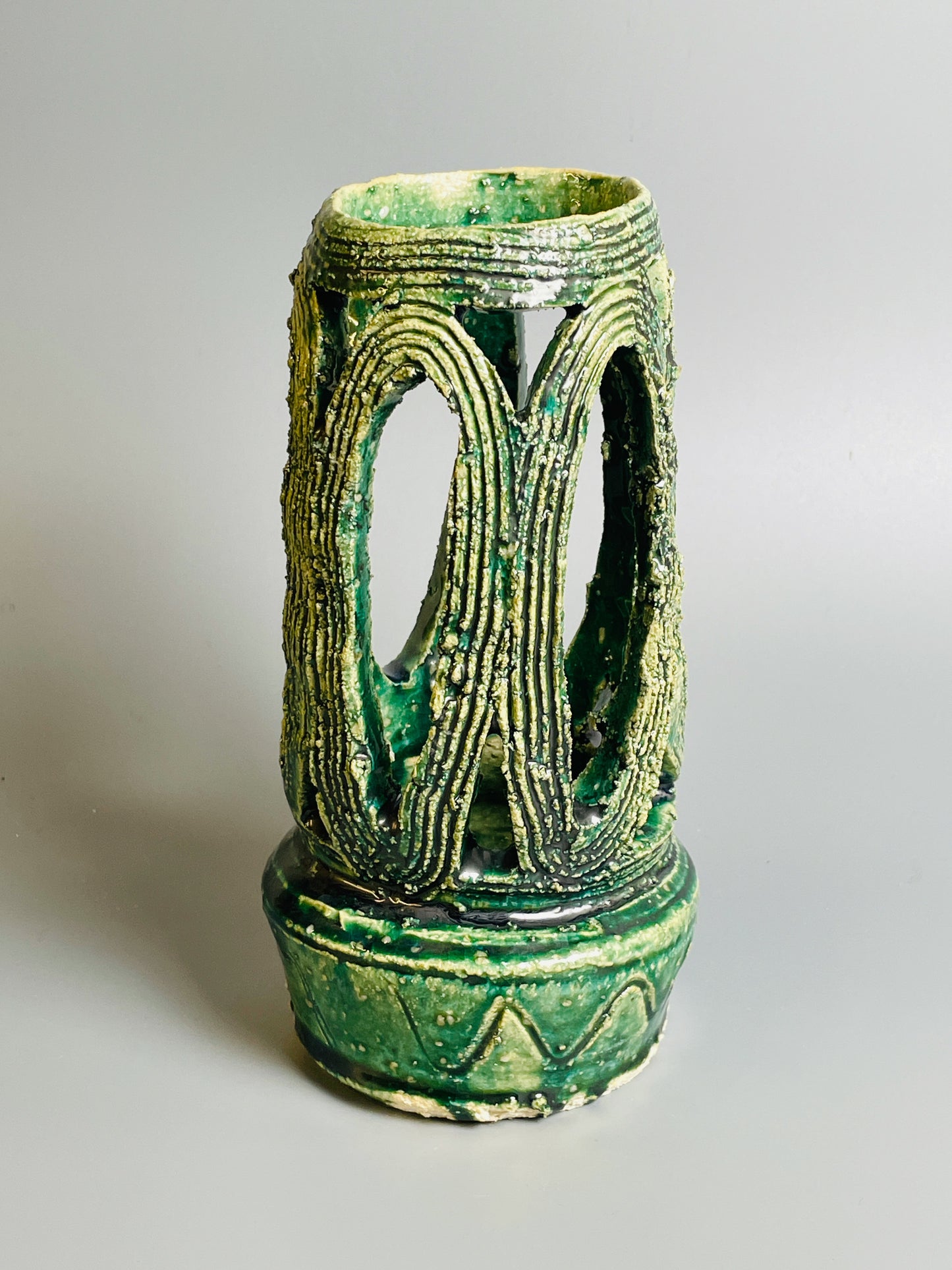 Aaron Angell for Troy Town, an openwork oribe hanaire, feldspathic inclusions, A041