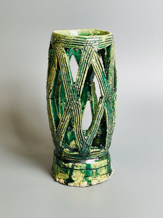 Aaron Angell for Troy Town, an openwork oribe hanaire, feldspathic inclusions, A043