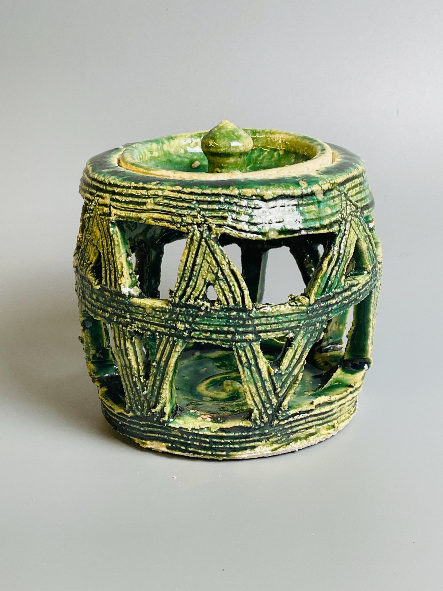 Aaron Angell for Troy Town, an oribe censer for incense, feldspathic inclusions, A047