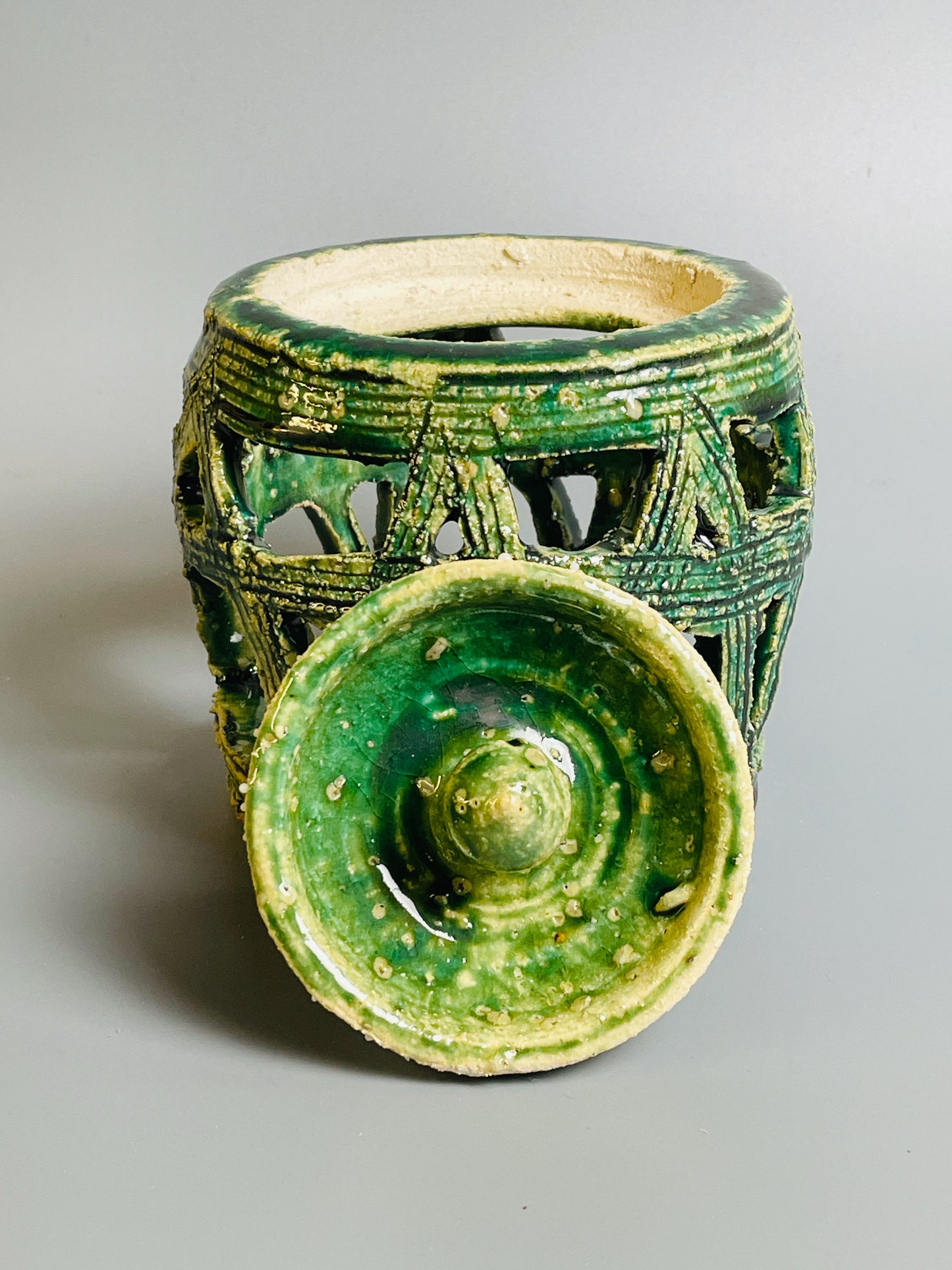 Aaron Angell for Troy Town, an oribe censer for incense, feldspathic inclusions, A047