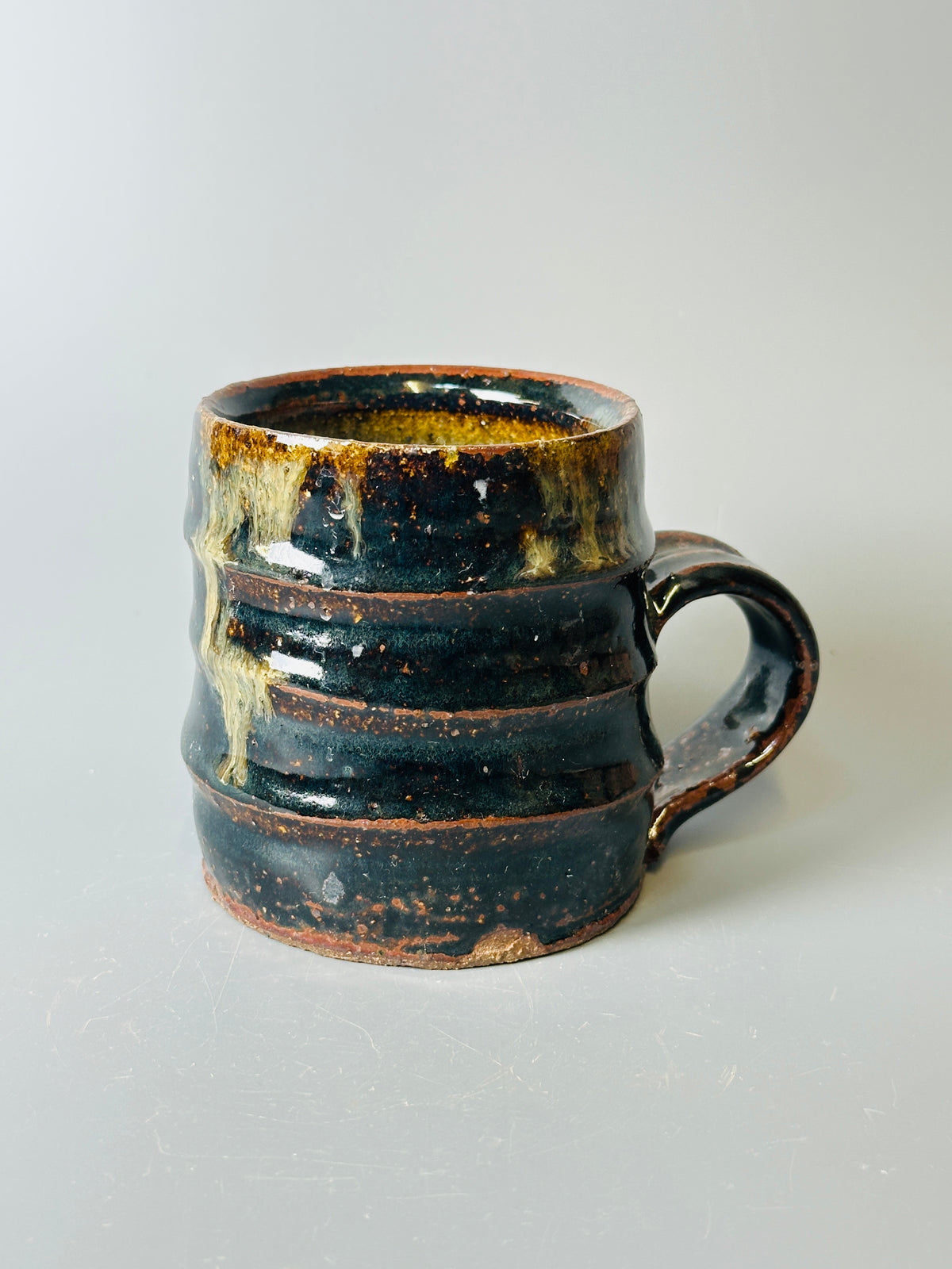 Mug, ridged, temmoku T1537