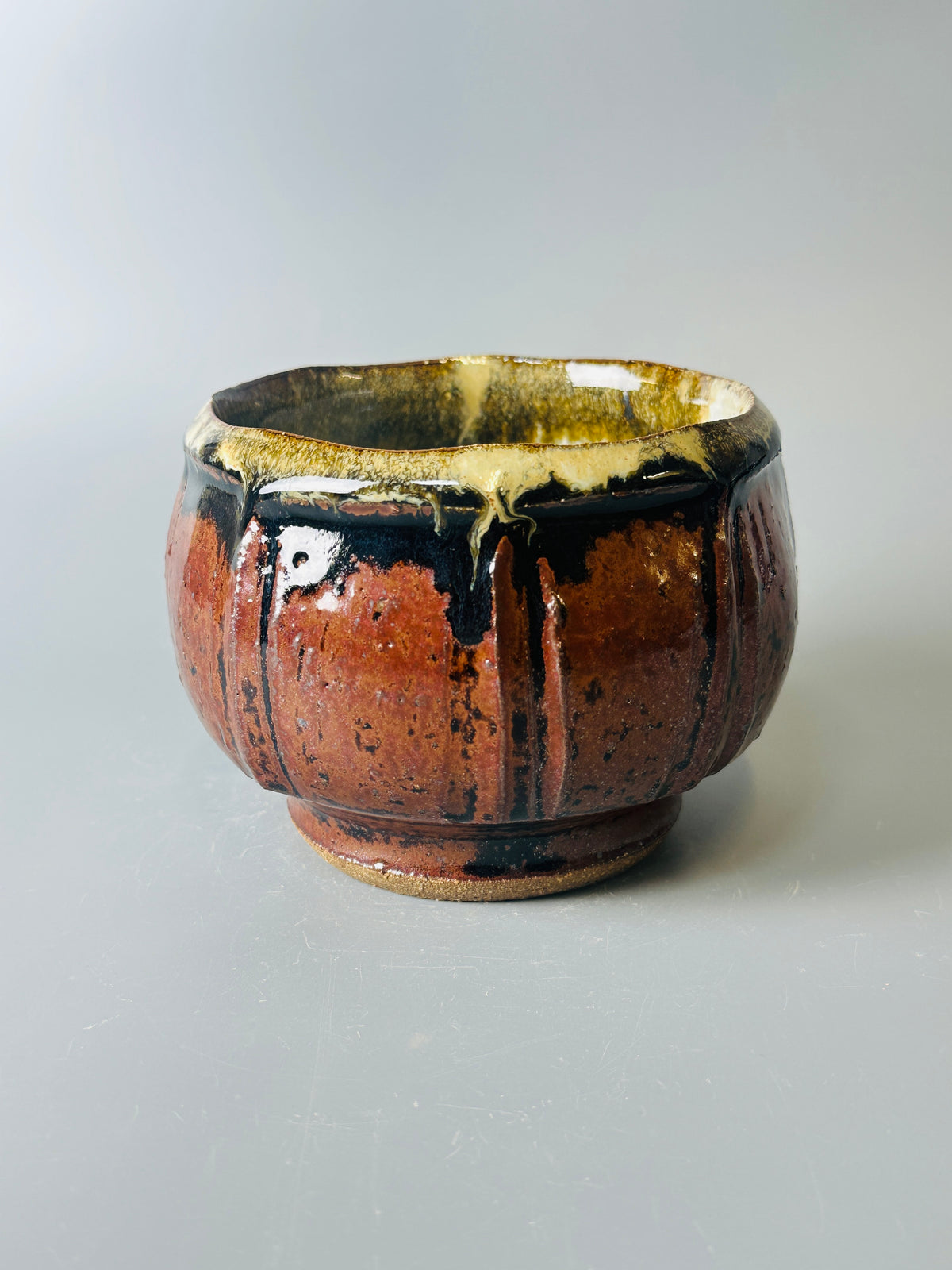Teabowl, faceted, temmoku, nuka, T1680